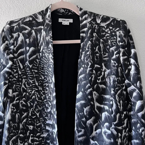 Helmut Lang Women's Strata Linen Blend Black White Animal Print Blazer Coat 0 - Picture 3 of 7